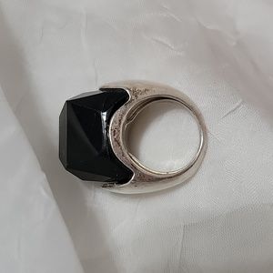 Tall, thick, black stone silver ring